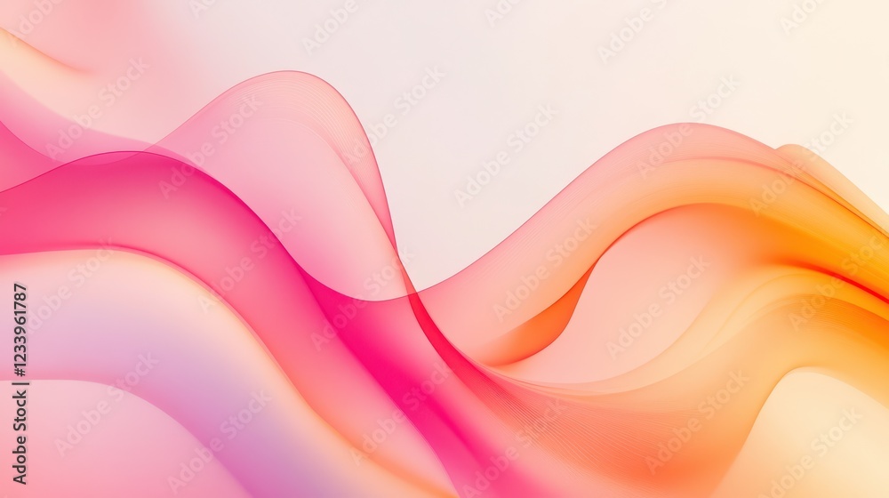 Aufkleber abstract design featuring transparent hot pink and orange waves with smooth curves and soft shadows 