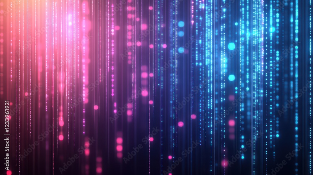 Aufkleber Abstract digital background featuring vertical pink and blue light dots, creating a visually striking and dynamic effect.