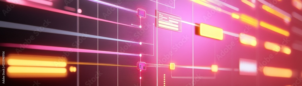 Poster a vibrant digital interface featuring colorful data lines and patterns, suggesting advanced technolo