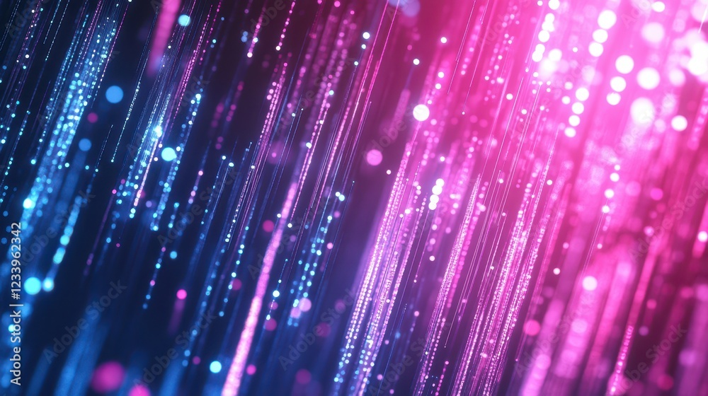 Poster Abstract digital background featuring vertical pink and blue light dots, creating a visually striking and dynamic effect.