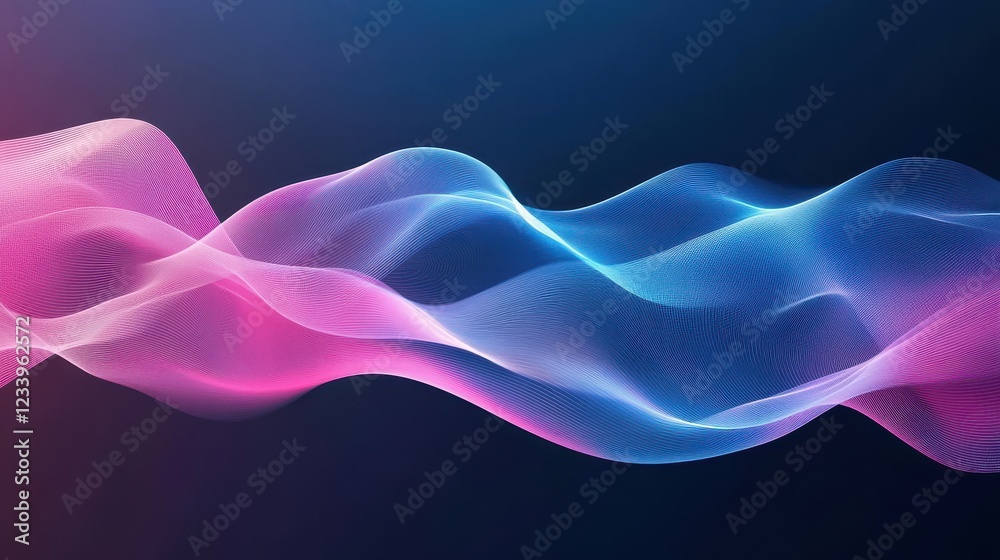 Leinwandbilder Abstract neon blue and pink waves with smooth curves and soft shadows, creating a fluid gradient motion against a clean, modern background. The design features dynamic lines and a minimal backdrop.