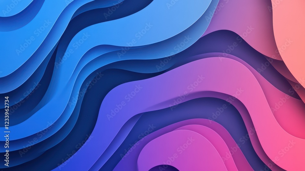Leinwandbilder Abstract neon blue and pink waves with smooth curves and soft shadows, creating a fluid gradient motion against a clean, modern background. The design features dynamic lines and a minimal backdrop.