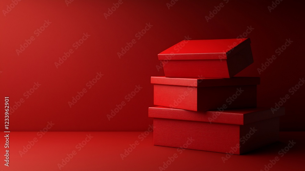 Poster three red boxes stacked against red background