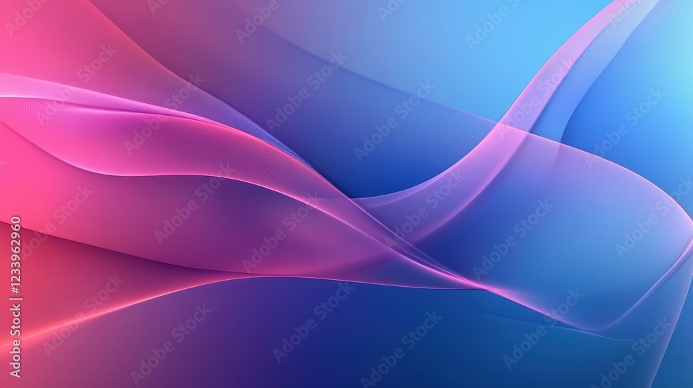 Leinwandbilder Abstract neon blue and pink waves with smooth curves and soft shadows, creating a fluid gradient motion against a clean, modern background. The design features dynamic lines and a minimal backdrop.