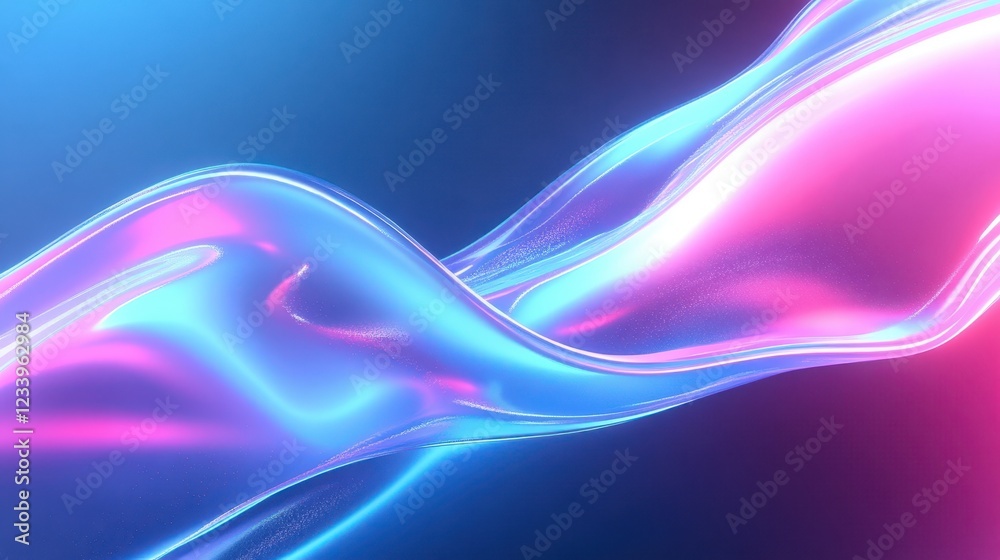 Leinwandbilder Abstract neon blue and pink waves with smooth curves and soft shadows, creating a fluid gradient motion against a clean, modern background. The design features dynamic lines and a minimal backdrop.
