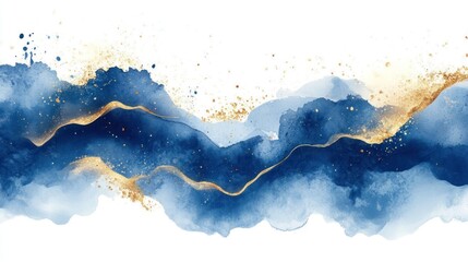 Obraz premium Abstract Blue Gold Watercolor Waves Background