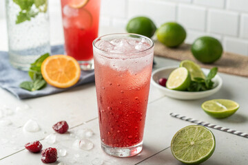 Red lemon soda on a white background