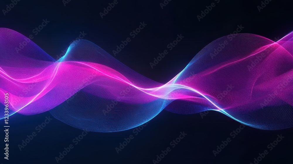 Leinwandbilder Abstract neon blue and pink waves with smooth curves and soft shadows, creating a fluid gradient motion against a clean, modern background. The design features dynamic lines and a minimal backdrop.