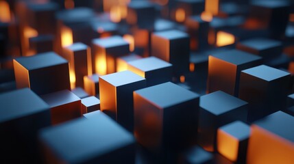 Obraz premium An abstract 3D render featuring geometric blocks on a dark background.