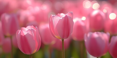 Pink Tulip Perfection, Soft Focus Floral Elegance Blooming Close Up with dreamy Bokeh 4 Spring