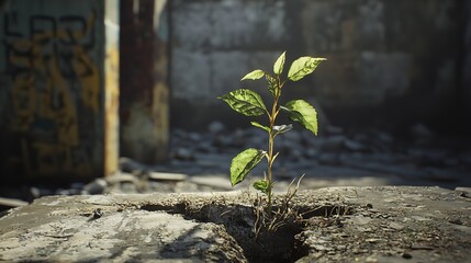 Plant breaking through concrete, resilience in business growth