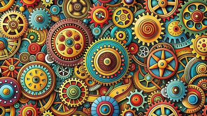 Steampunk Gear Doodle Patterns in Abstract Style