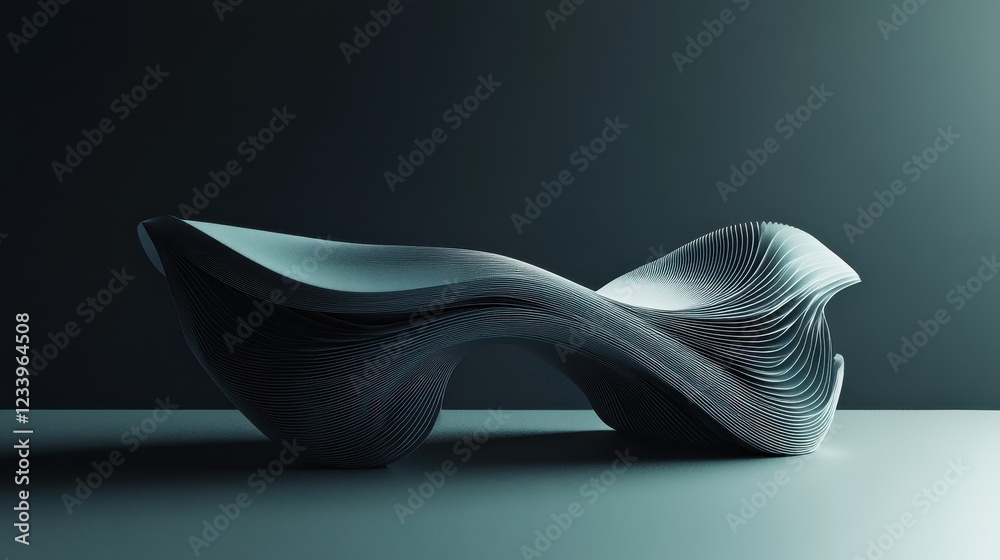 Poster An abstract futuristic shape with a sleek, 3D render showcases cutting-edge design and modern aesthetics.