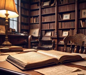 Fototapeta premium A classic leather-bound book, slightly open with visible pages 1