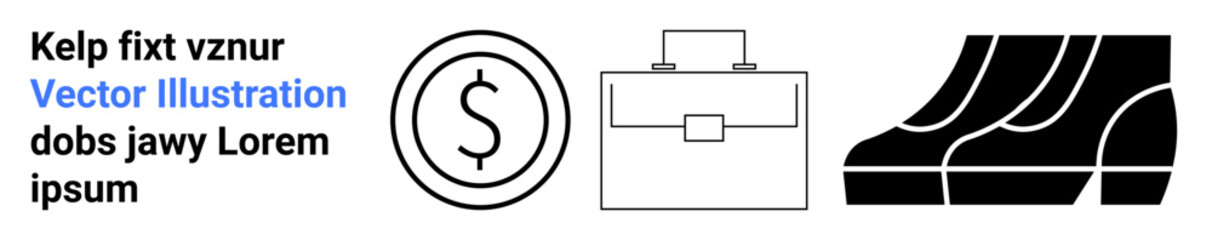 Dollar sign, briefcase, and shoes represent finance, business solutions, professionalism, and career growth. Ideal for corporate visuals, money management, job search entrepreneurship branding