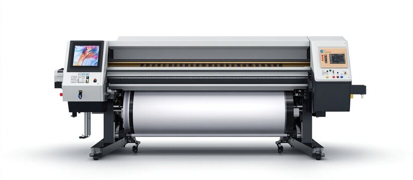 Large format printer with touchscreens, roll paper.