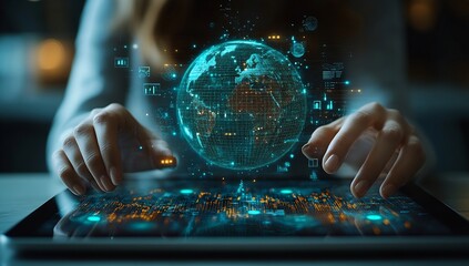 Fototapeta premium Global Network: Digital World Interaction