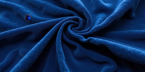 Rich dark blue velvet exudes depth with its plush, textured folds and intricate wrinkles, inviting touch. Its luxurious sheen adds to the allure of this sumptuous fabric