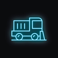 Blue neon icon of a truck parking on a sidewalk at night