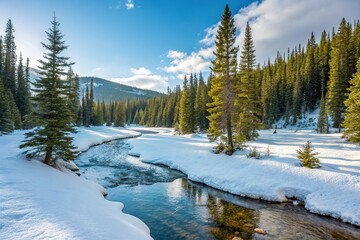 Winter Forest Creek Landscape