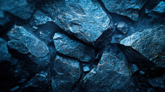 Textured blue rock surface with sharp edges and shadows - Powered by Adobe