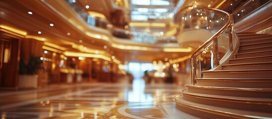 Fototapeta premium Blurred image of a luxurious cruise ship interior. Bokeh background for presentation.