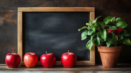 An empty scene featuring a blank chalkboard menu mockup template with apples and handwritten prices, on Apple Gifting Day,