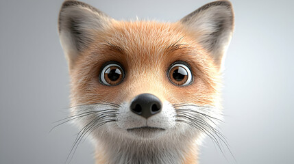 Obraz premium Cute red fox portrait, studio shot, neutral background, children's book illustration