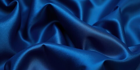 Fototapeta premium Velvety dark blue satin with smooth gloss and royal hue; intricate folds add depth, capturing elegance in every detail