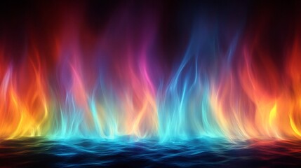 Vibrant rainbow flames dance magically creating surreal glowing energy. AI Generated