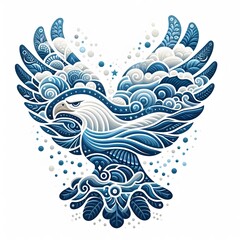 Fototapeta premium AI Generate of Eagle or Hawk Shape Art Silhouette with Natural Element such as Wind, Tree, Water, Animal, Wood, Sun, Moon, isolate in white