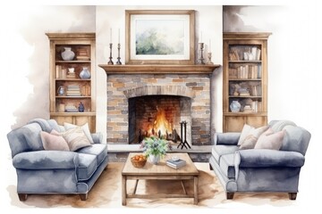 Fototapeta premium Fireplace room architecture furniture.