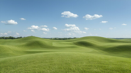 Rolling green hills golf course sunny day landscape