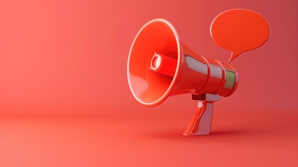 Vibrant red megaphone with speech bubble on a solid background