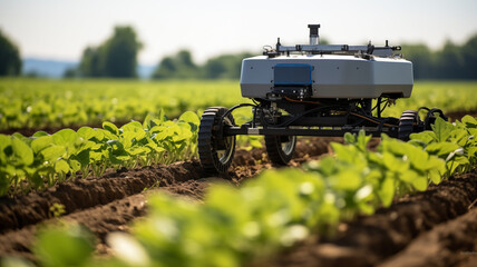 Agricultural robot scanning fields with infrared sensors to identify irrigation needs and optimize water usage