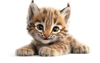 Obraz premium Adorable lynx kitten, playful pose, white background, pet advertising