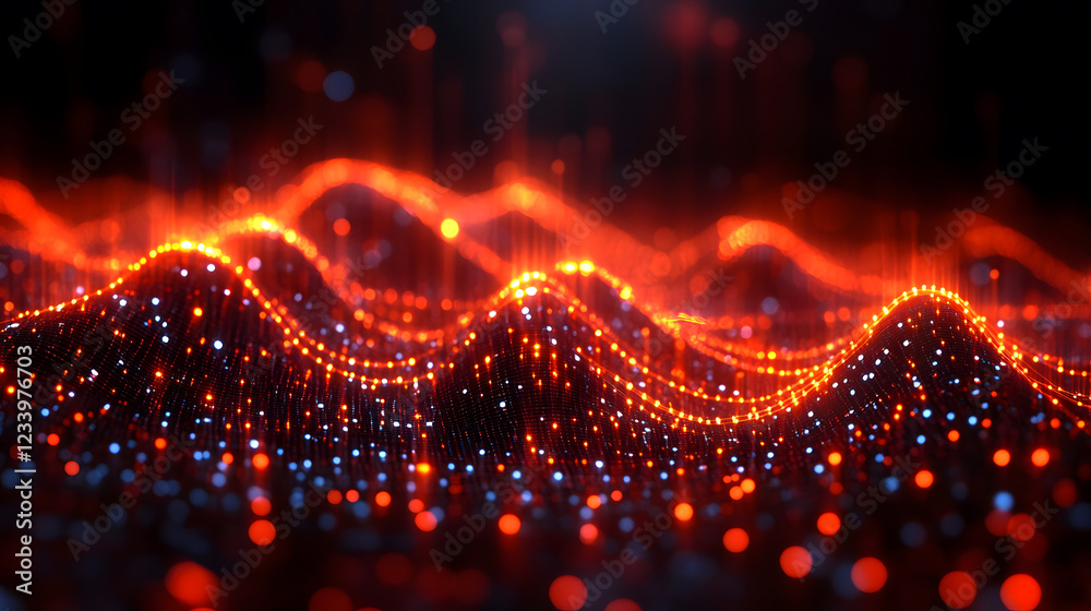 Aufkleber A vibrant visualization of flowing waves made of glowing dots, creating a dynamic representation of data or sound