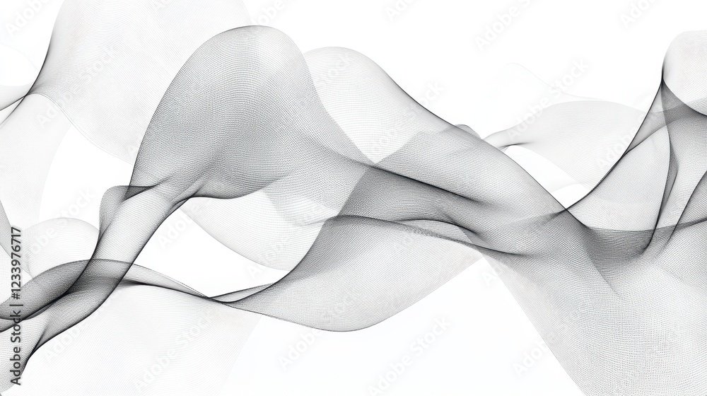 Aufkleber An abstract grainy background featuring subtle gray liquid lines and wave shapes on a white backdrop, with a noise texture effect.