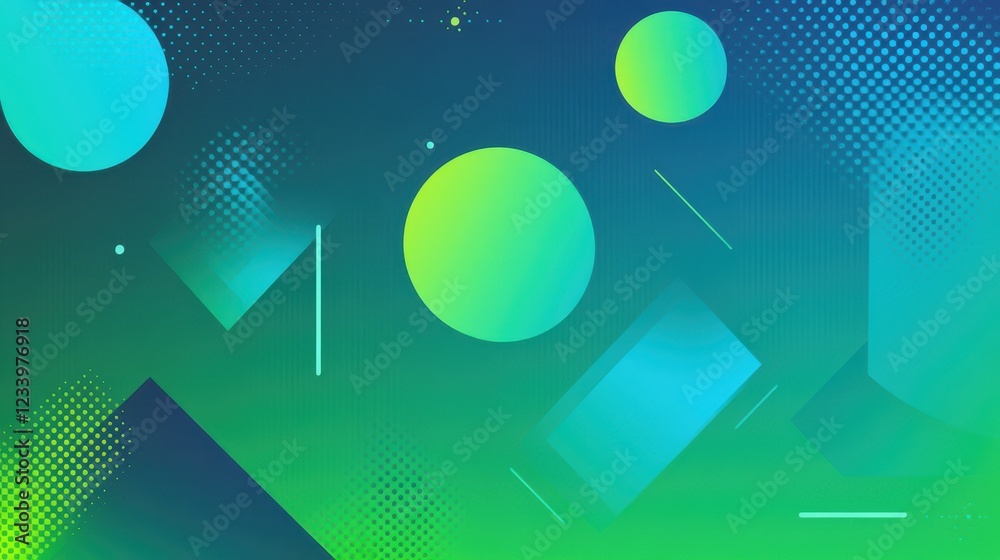 Aufkleber An abstract grainy gradient background featuring minimalistic geometric shapes in blue and green hues. 