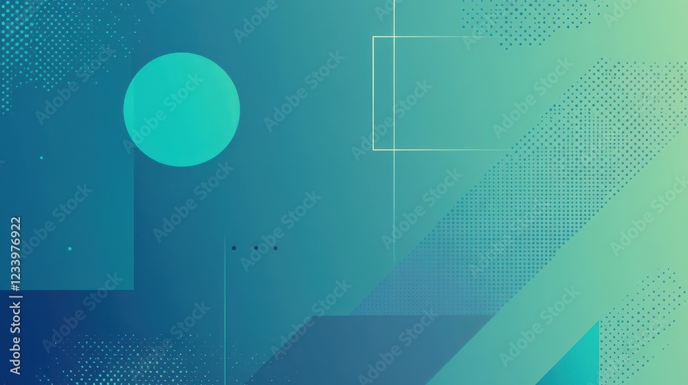 Aufkleber an abstract grainy gradient background featuring minimalistic geometric shapes in blue and green hue