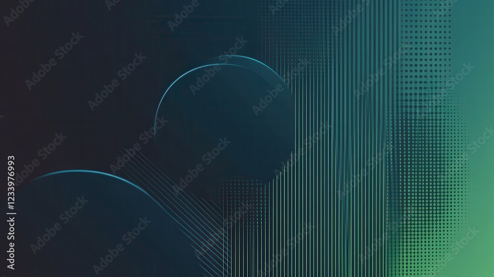 Poster an abstract grainy gradient background featuring minimalistic geometric shapes in blue and green hue
