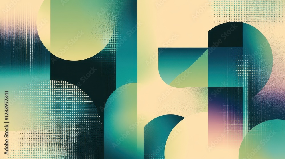 Aufkleber An abstract grainy gradient background featuring minimalistic geometric shapes in blue and green hues. 