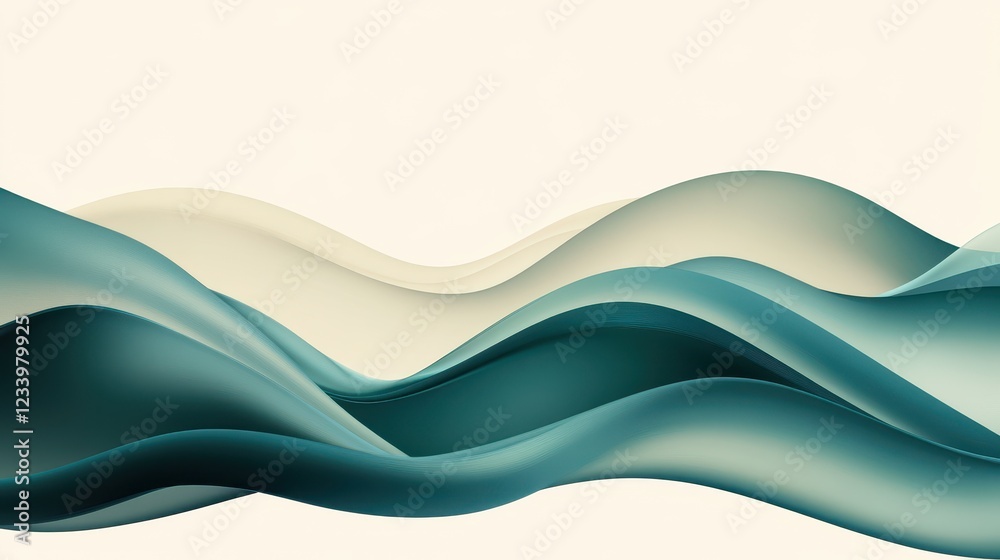 Aufkleber an abstract satin turquoise sea waves design featuring smooth curves and soft shadows on a clean, mo