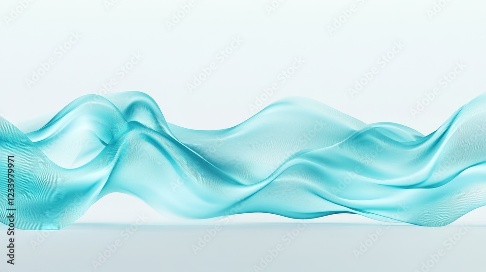 Poster an abstract satin turquoise sea waves design featuring smooth curves and soft shadows on a clean, mo