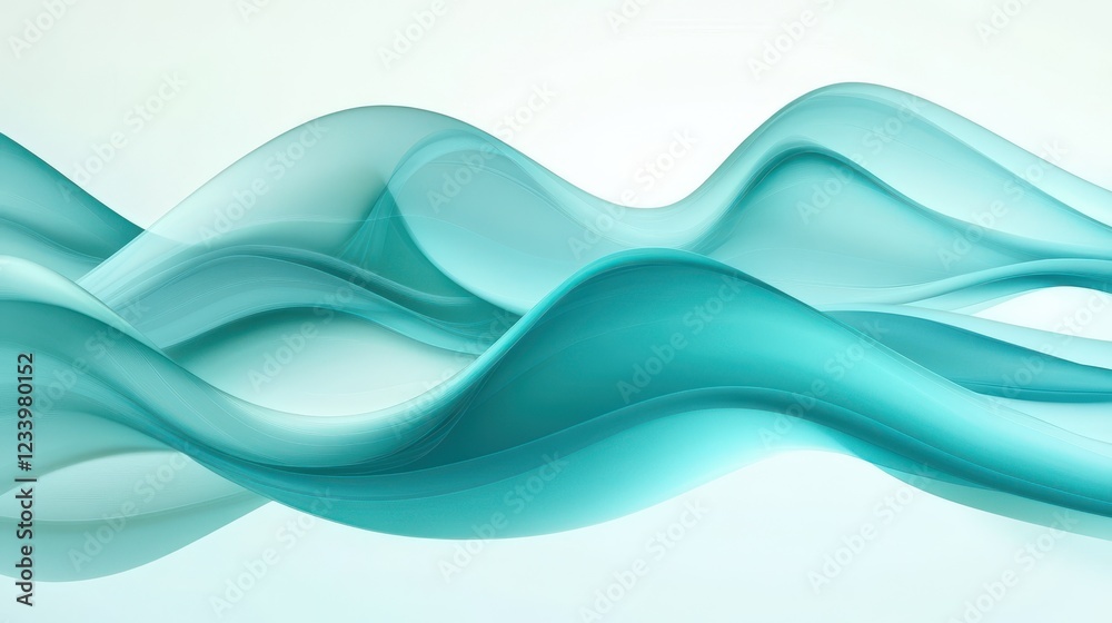 Aufkleber An abstract satin turquoise sea waves design featuring smooth curves and soft shadows on a clean, modern background.