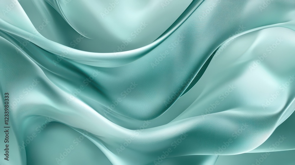 Poster an abstract satin turquoise sea waves design featuring smooth curves and soft shadows on a clean, mo
