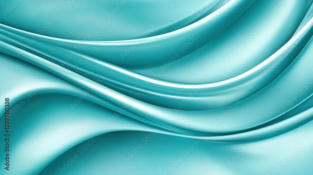 Poster an abstract satin turquoise sea waves design featuring smooth curves and soft shadows on a clean, mo