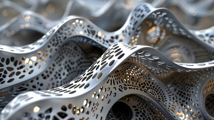 Fototapeta premium Abstract 3D structure with intricate patterns and curves, showcasing design and material aesthetics.