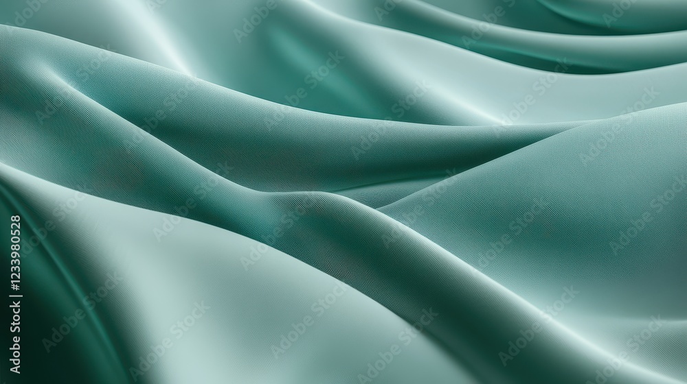 Poster an abstract satin turquoise sea waves design featuring smooth curves and soft shadows on a clean, mo