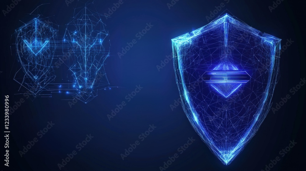 Poster abstract technology background featuring a shield design with futuristic elements and patterns